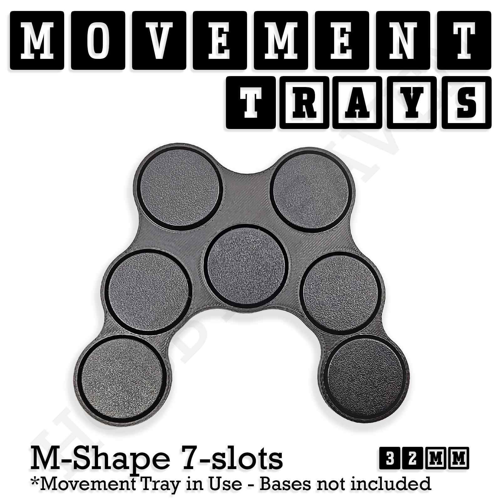 Movement Tray 32mm Movement Tray M Shape 7 slots 32mm Movement Trays for Tabletop Games | Compatible with Popular Miniatures | Full Range