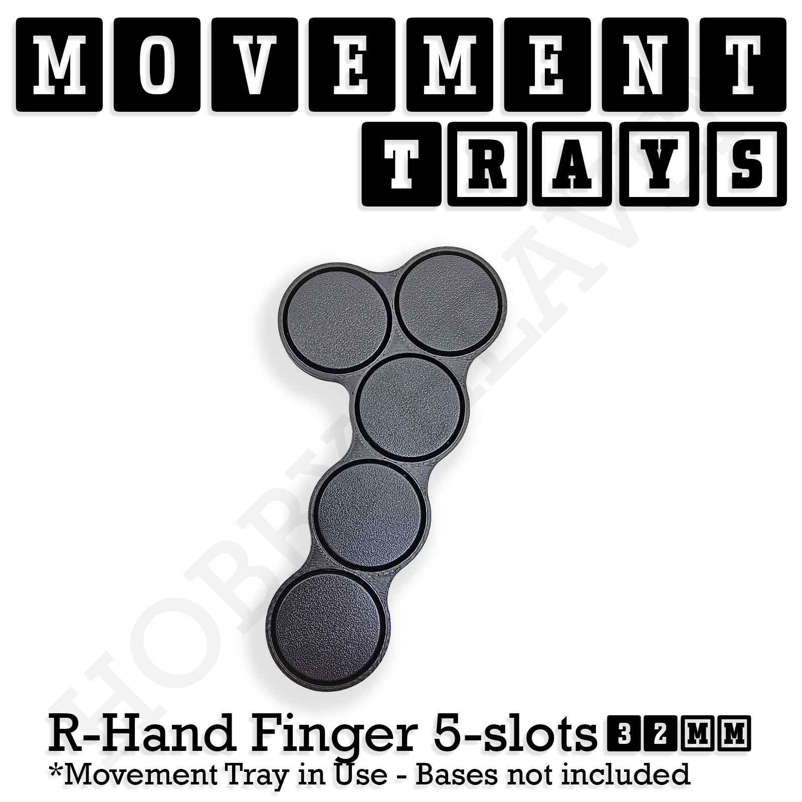 Movement Tray 32mm Movement Tray Right Hand Finger 5 slots 32mm Movement Trays for Tabletop Games | Compatible with Popular Miniatures | Full Range