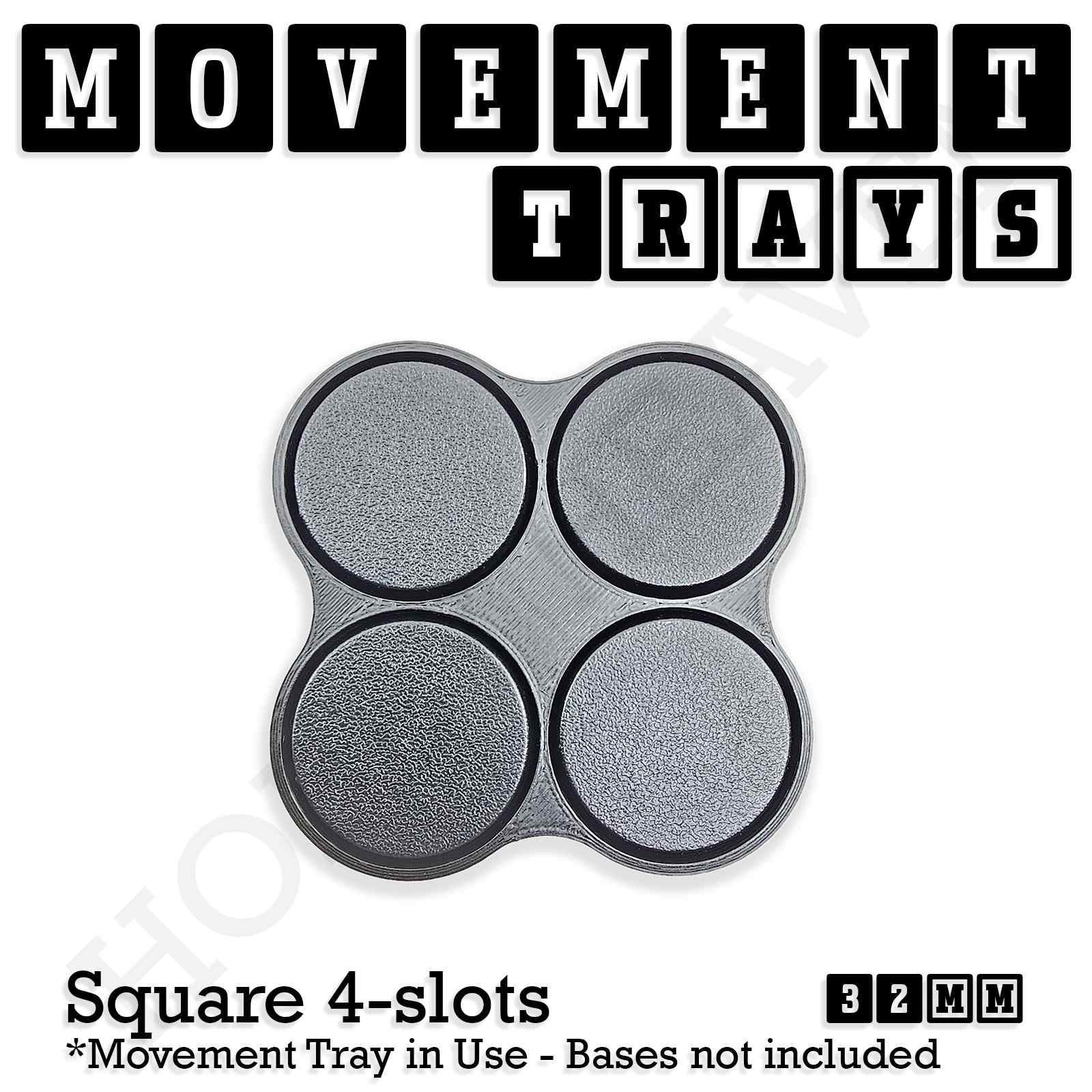 Movement Tray 32mm Movement Tray Square 4 slots 32mm Movement Trays for Tabletop Games | Compatible with Popular Miniatures | Full Range