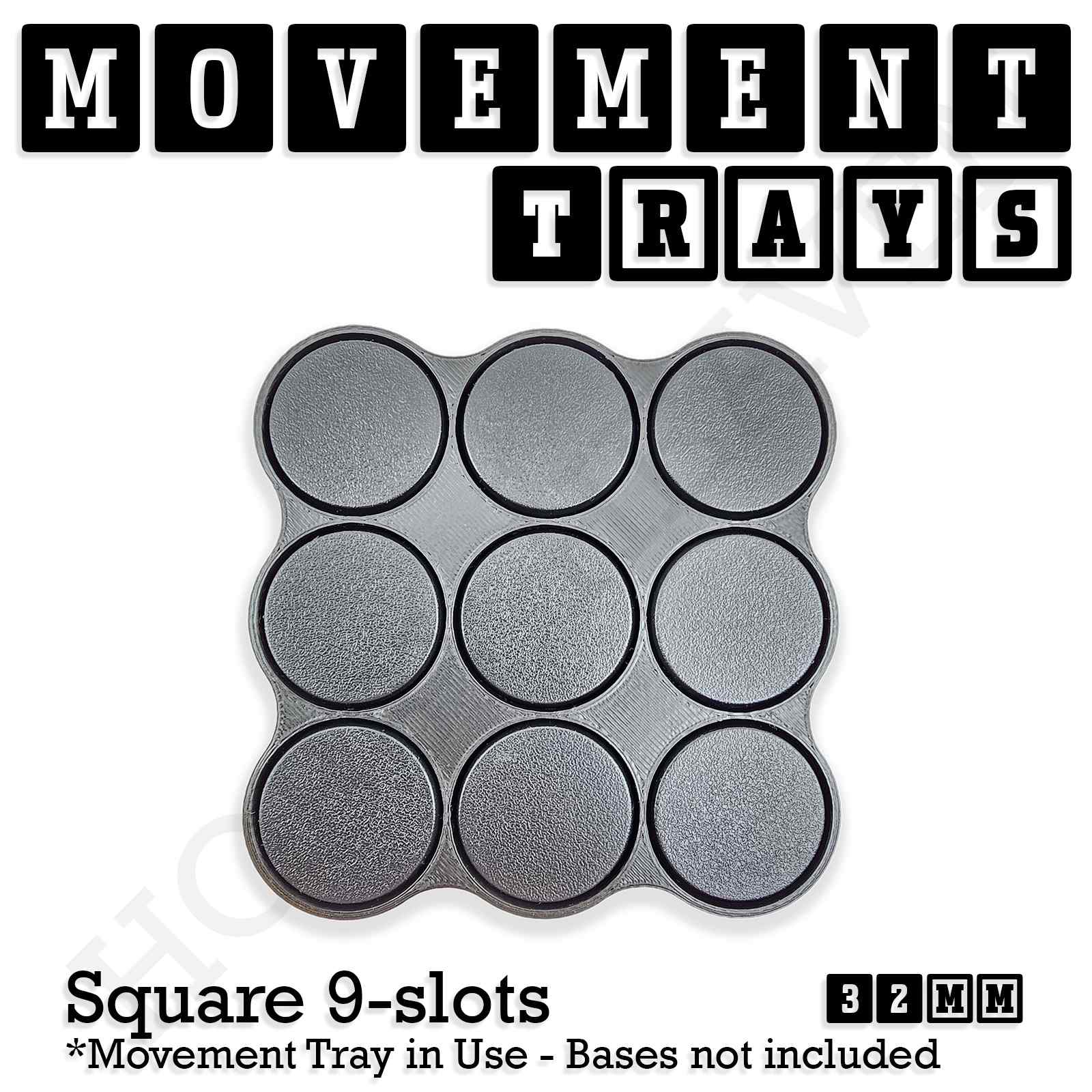 Movement Tray 32mm Movement Tray Square 9 slots 32mm Movement Trays for Tabletop Games | Compatible with Popular Miniatures | Full Range