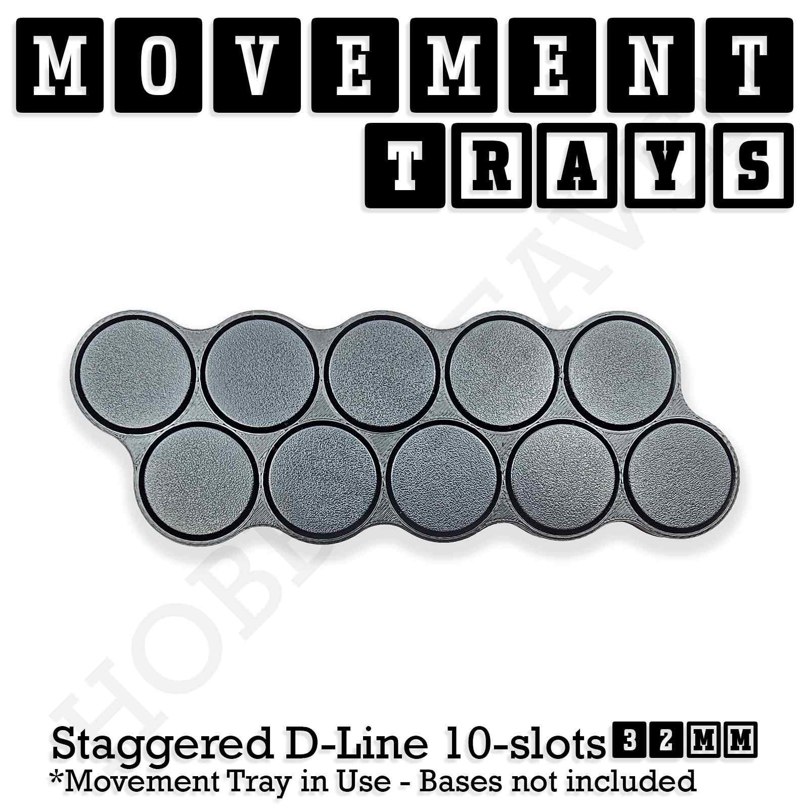Movement Tray 32mm Movement Tray Staggered Double Line 10 slots 32mm Movement Trays for Tabletop Games | Compatible with Popular Miniatures | Full Range