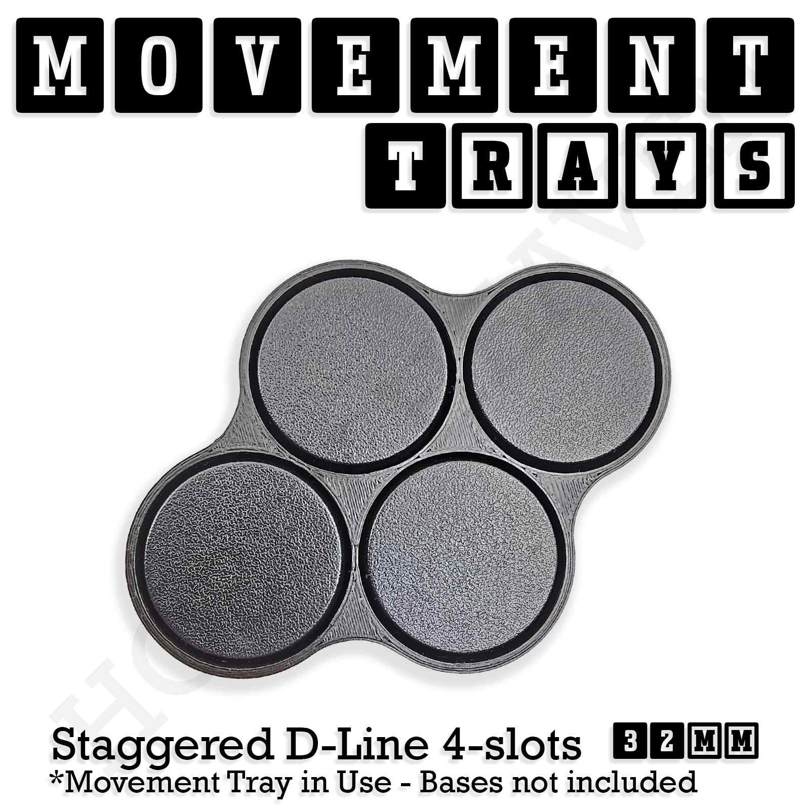 Movement Tray 32mm Movement Tray Staggered Double Line 4 slots 32mm Movement Trays for Tabletop Games | Compatible with Popular Miniatures | Full Range