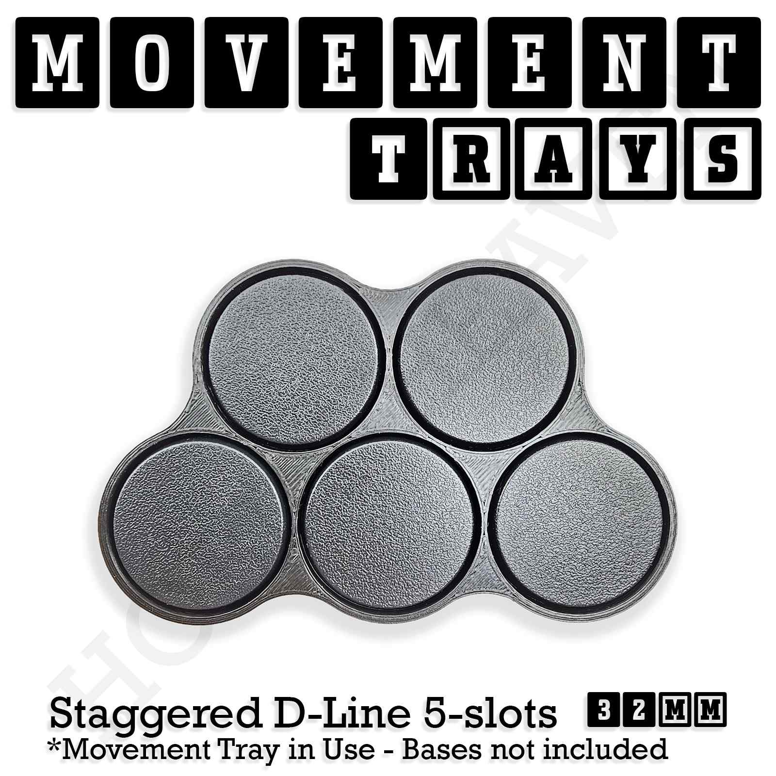 Movement Tray 32mm Movement Tray Staggered Double Line 5 slots 32mm Movement Trays for Tabletop Games | Compatible with Popular Miniatures | Full Range