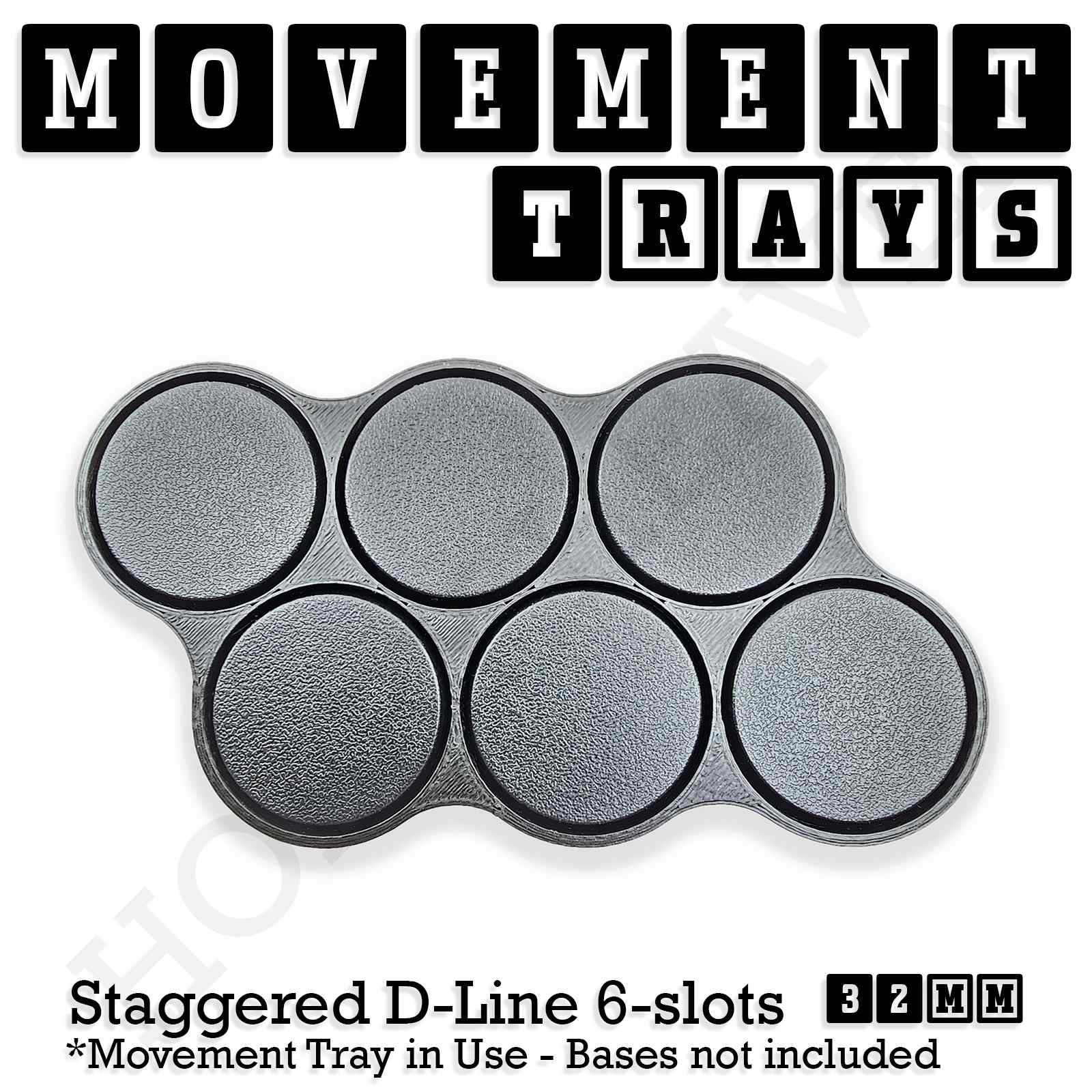 Movement Tray 32mm Movement Tray Staggered Double Line 6 slots 32mm Movement Trays for Tabletop Games | Compatible with Popular Miniatures | Full Range