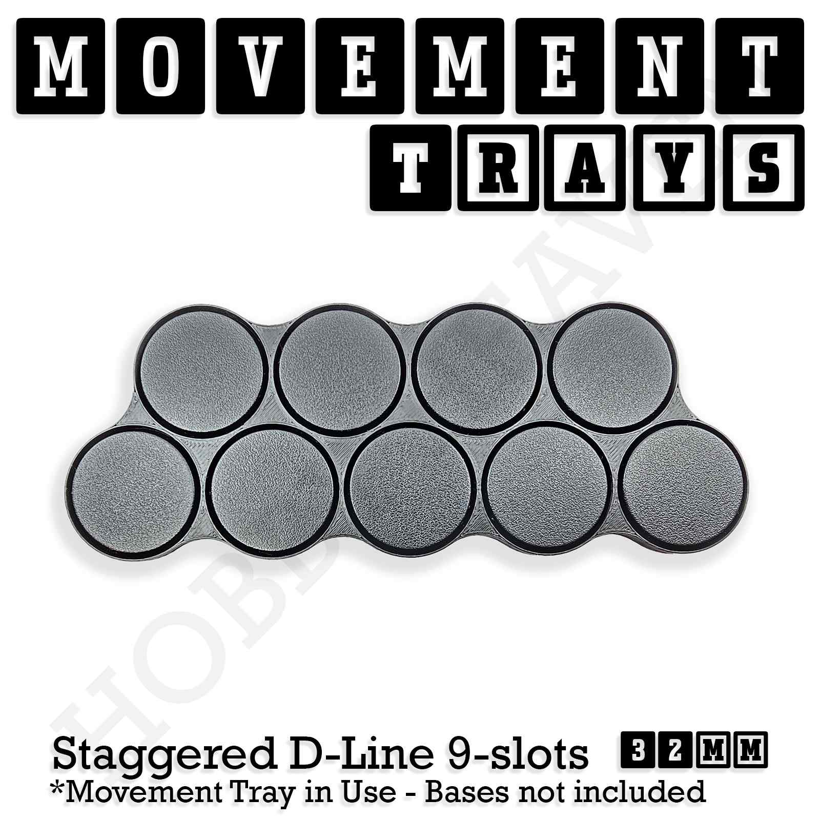 Movement Tray 32mm Movement Tray Staggered Double Line 9 slots 32mm Movement Trays for Tabletop Games | Compatible with Popular Miniatures | Full Range