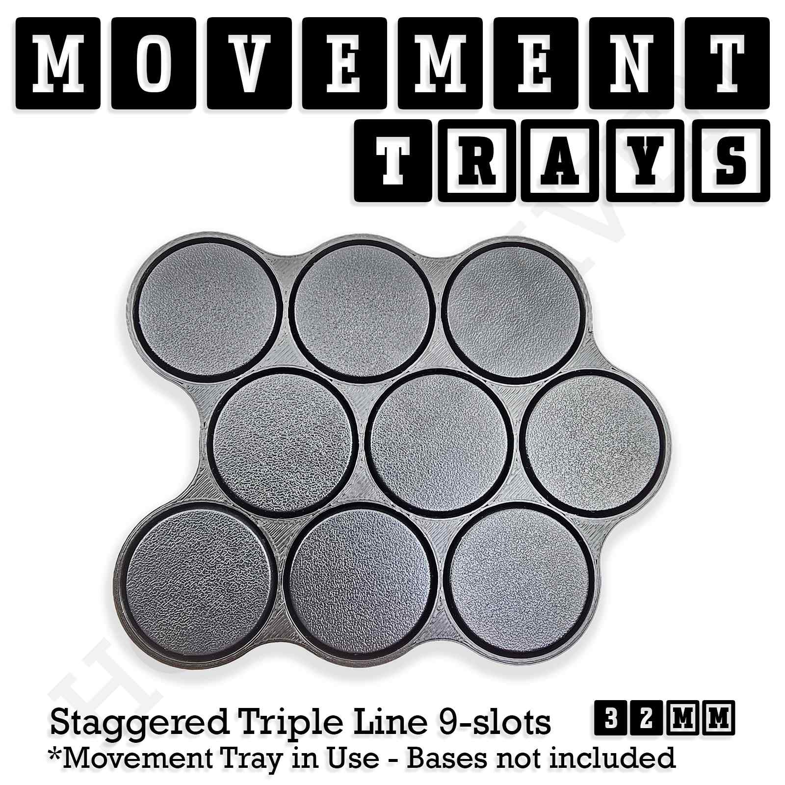 Movement Tray 32mm Movement Tray Staggered Triple Line 9 slots 32mm Movement Trays for Tabletop Games | Compatible with Popular Miniatures | Full Range