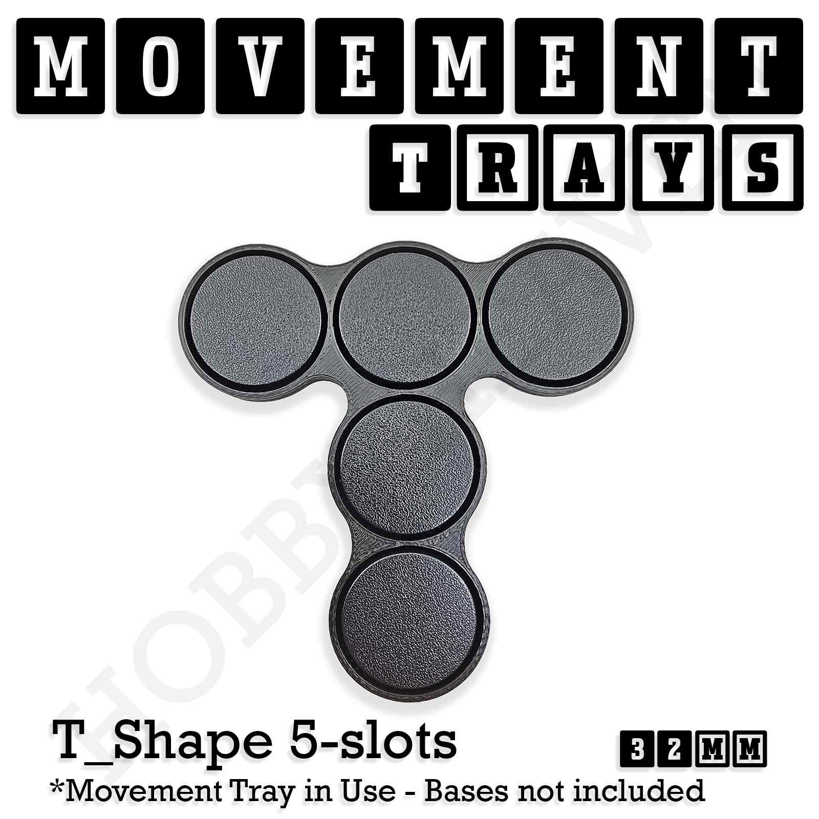 Movement Tray 32mm Movement Tray T Shape 5 slots 32mm Movement Trays for Tabletop Games | Compatible with Popular Miniatures | Full Range