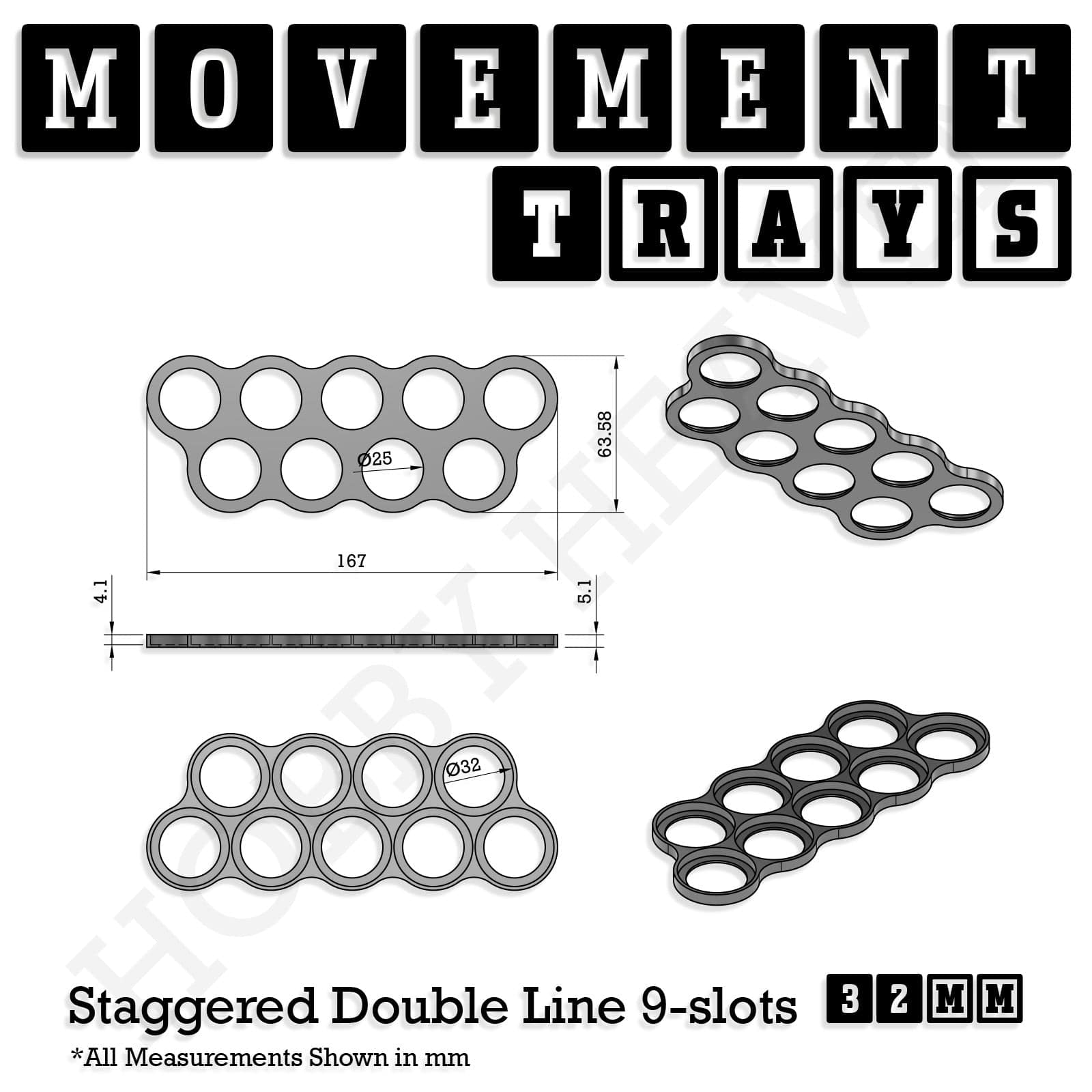 Movement Tray 32mm Movement Trays for Tabletop Games | Compatible with Popular Miniatures | Full Range