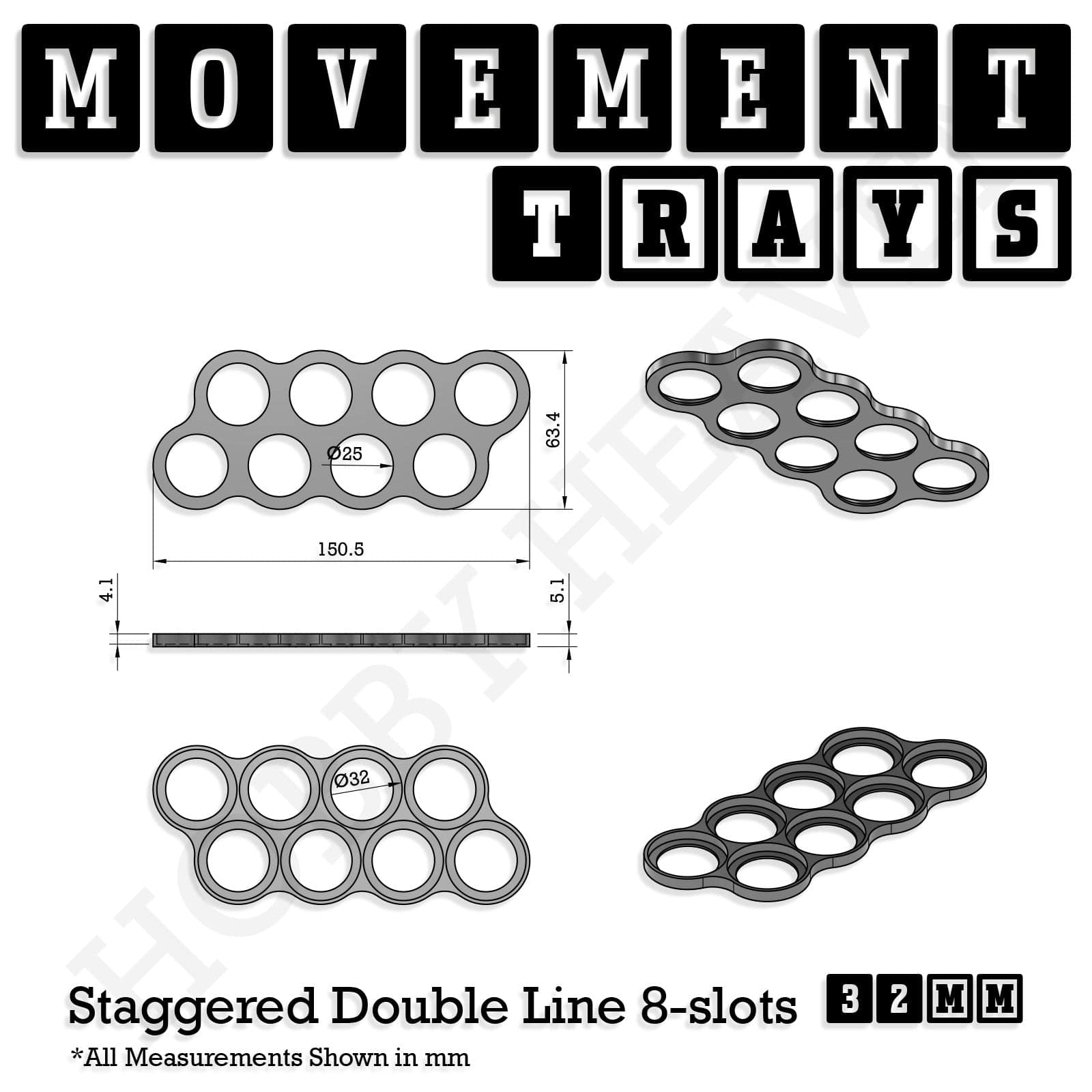 Movement Tray 32mm Movement Trays for Tabletop Games | Compatible with Popular Miniatures | Full Range