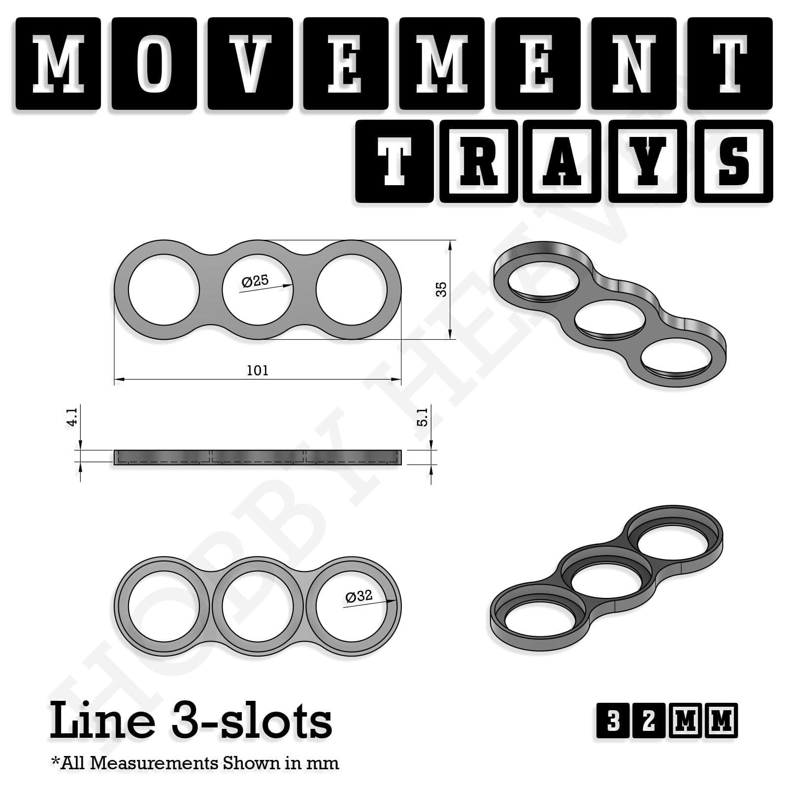 Movement Tray 32mm Movement Trays for Tabletop Games | Compatible with Popular Miniatures | Full Range
