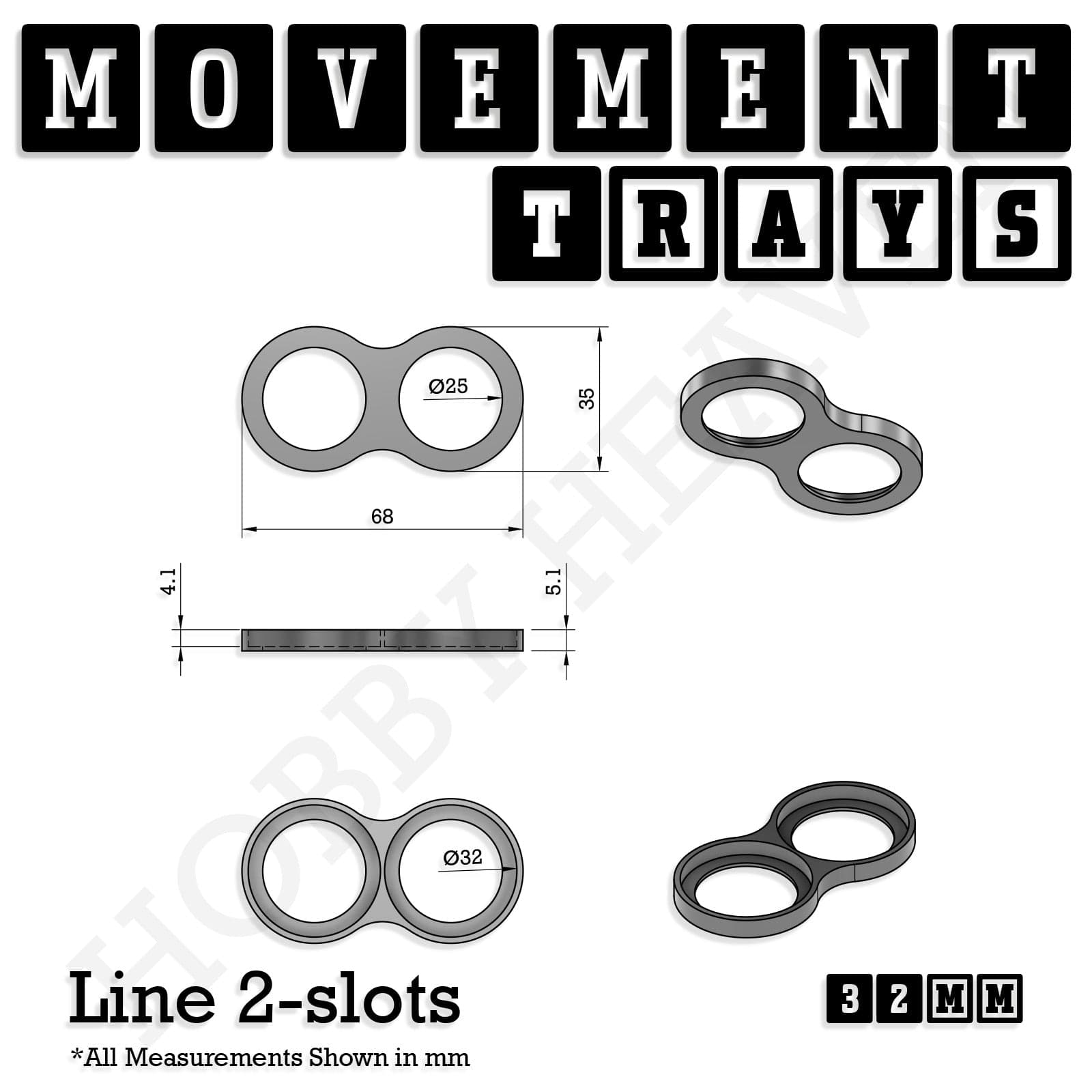 Movement Tray 32mm Movement Trays for Tabletop Games | Compatible with Popular Miniatures | Full Range