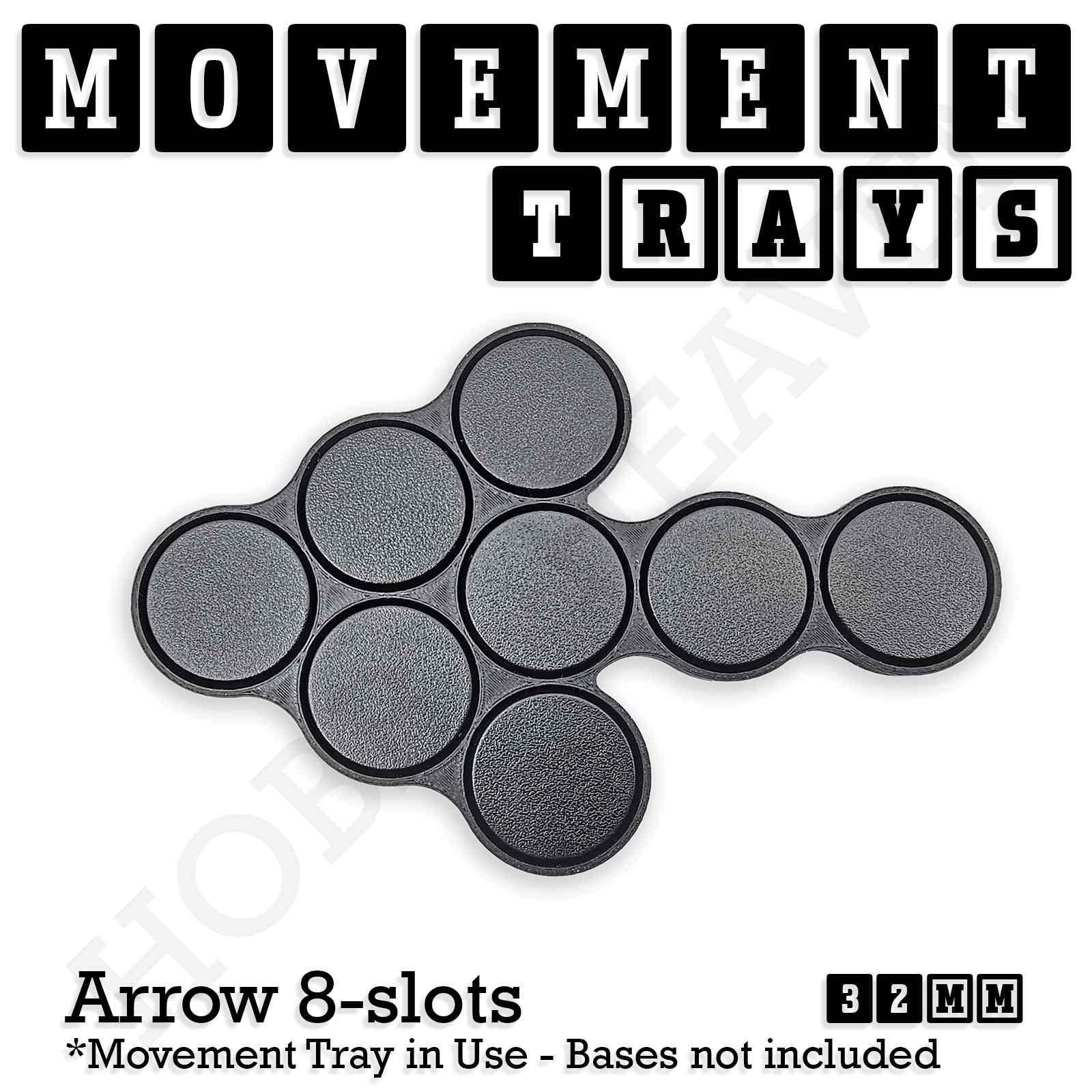Movement Tray 32mm Tray Arrow Shape 8 slots 32mm Movement Trays for Tabletop Games | Compatible with Popular Miniatures | Full Range