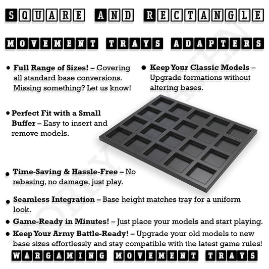 Movement Tray Square and Rectangle Movement Trays Adapters for Tabletop Games