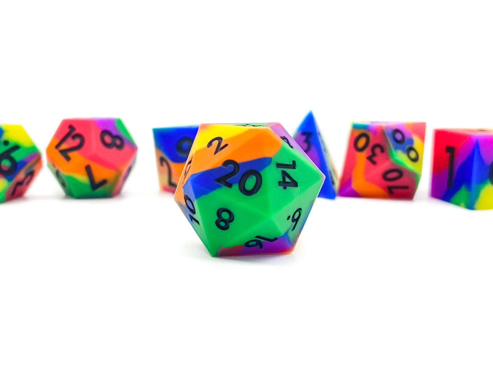 Multicoloured Squish Rocks | Silicone Dice | 7 Piece Set - DICE