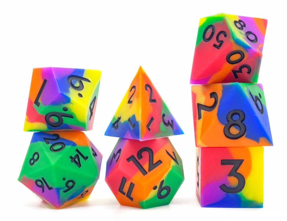 Multicoloured Squish Rocks | Silicone Dice | 7 Piece Set - DICE