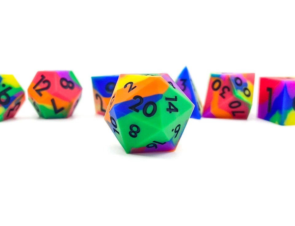 Multicoloured Squish Rocks | Silicone Dice | 7 Piece Set - DICE