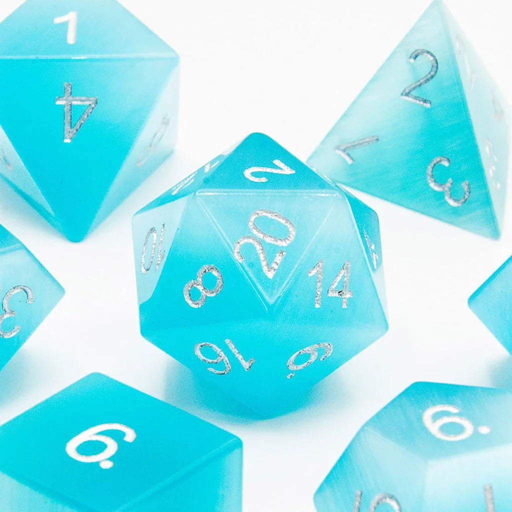 Pale Blue Cats Eye | Natural Gemstone | 7 Piece Set - DICE