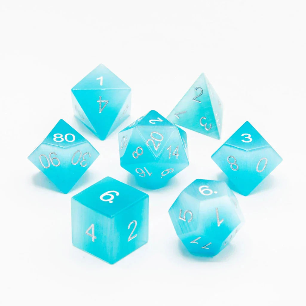 Pale Blue Cats Eye | Natural Gemstone | 7 Piece Set - DICE