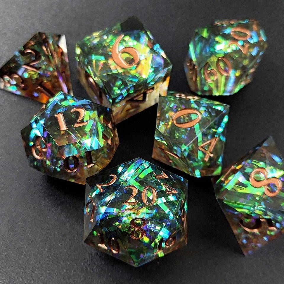 Phoenix Glint | Sharp Edge Dice | 7 Piece Set - DICE