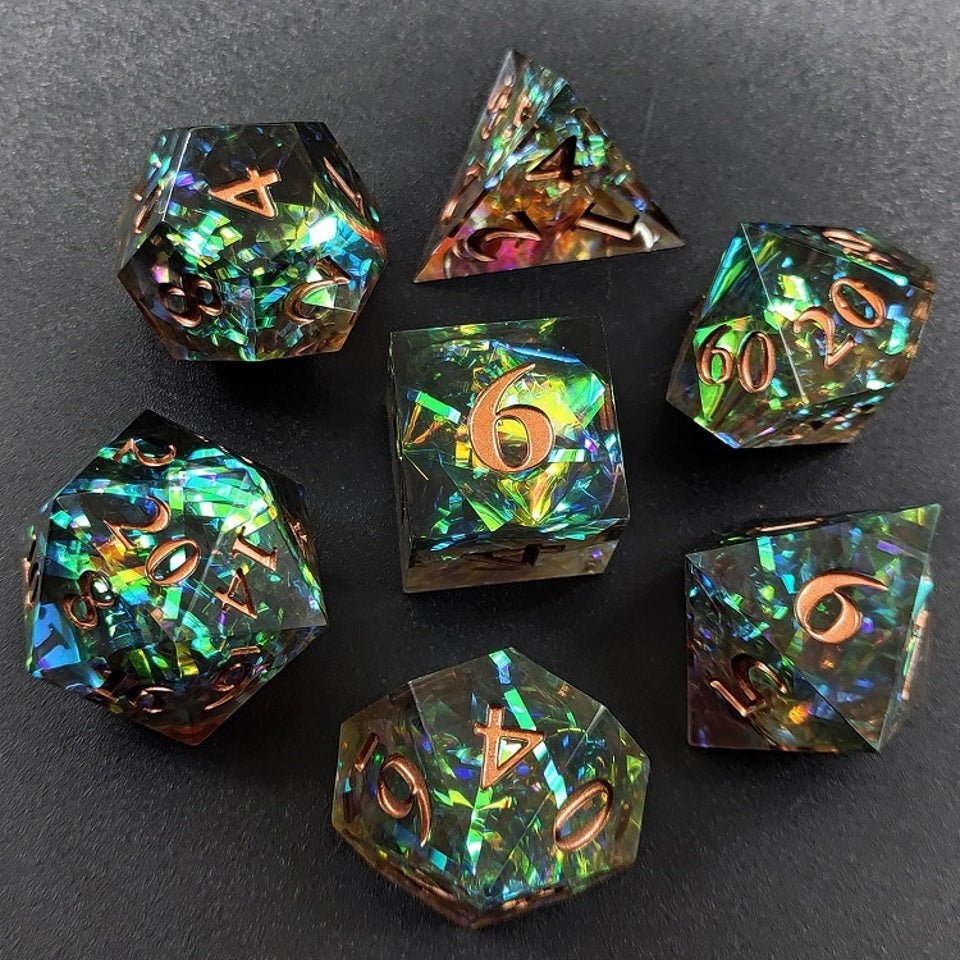 Phoenix Glint | Sharp Edge Dice | 7 Piece Set - DICE