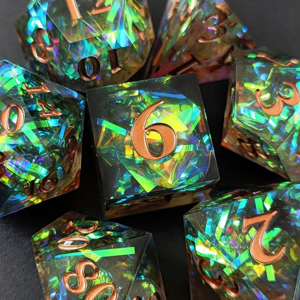 Phoenix Glint | Sharp Edge Dice | 7 Piece Set - DICE