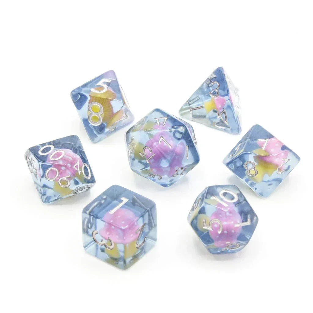 Tabletop Dominion DICE Pink Mushies | Resin Inclusion Dice | 7 Piece Set