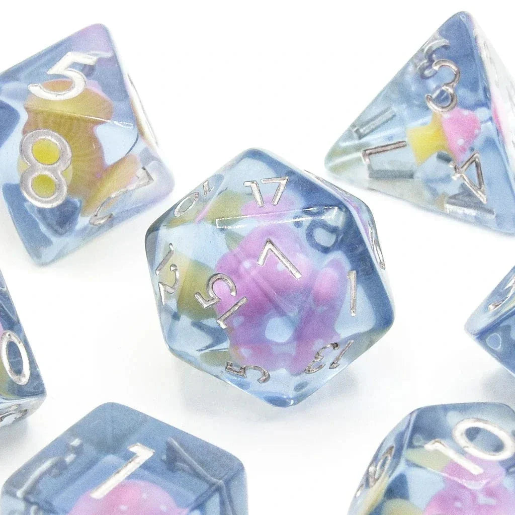 Tabletop Dominion DICE Pink Mushies | Resin Inclusion Dice | 7 Piece Set