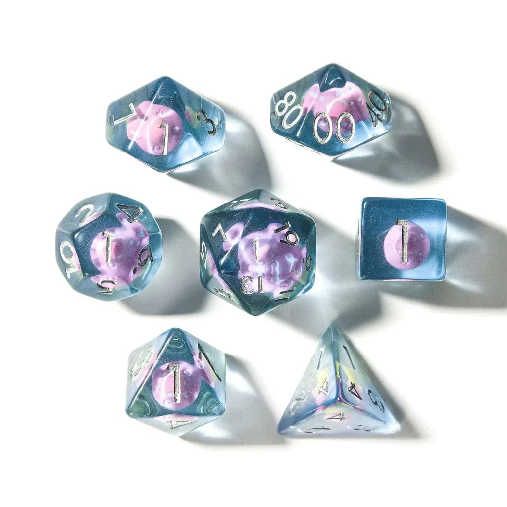 Tabletop Dominion DICE Pink Mushies | Resin Inclusion Dice | 7 Piece Set
