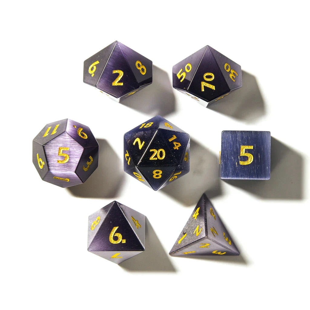 Purple Cats Eye | Natural Gemstone | 7 Piece Set - DICE