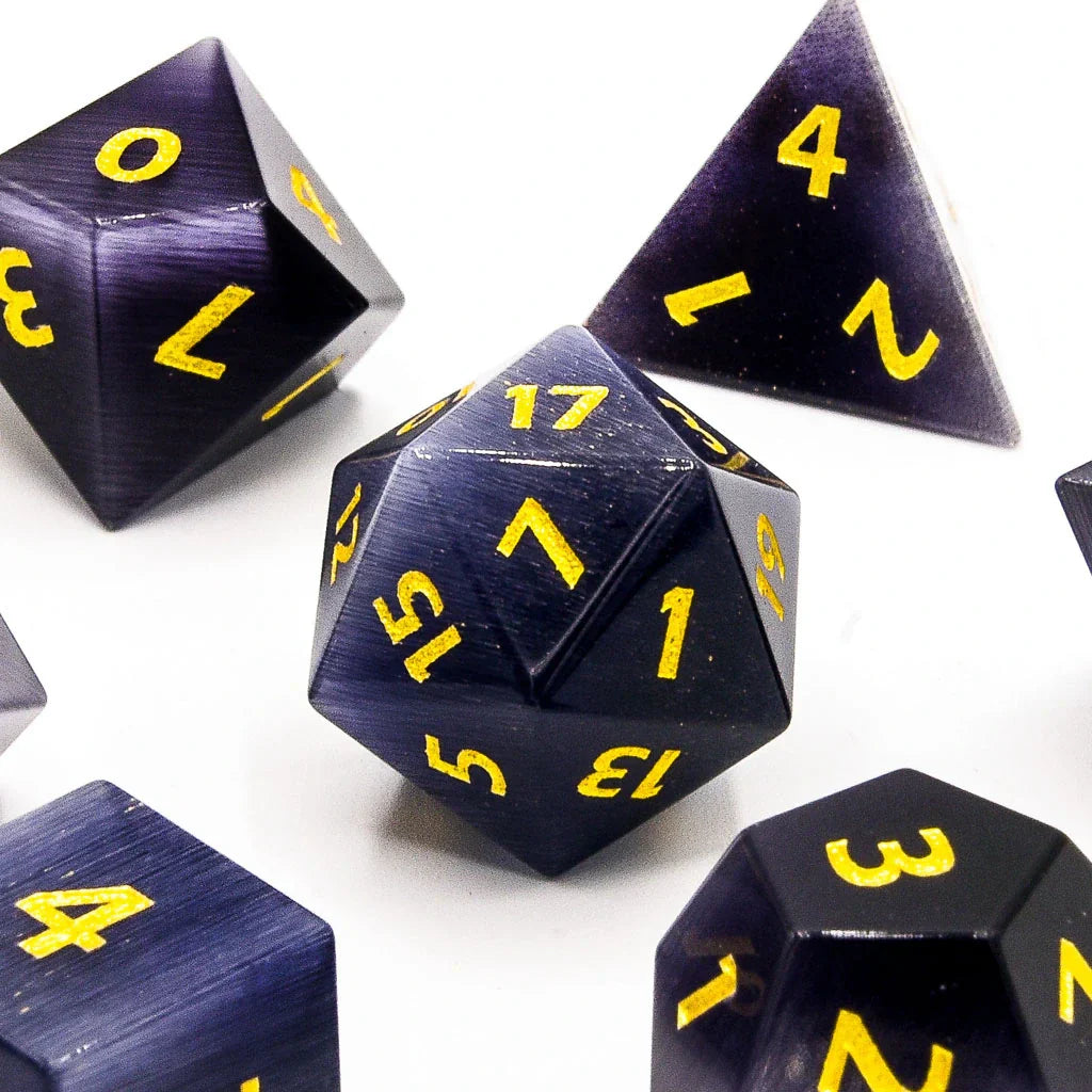 Purple Cats Eye | Natural Gemstone | 7 Piece Set - DICE