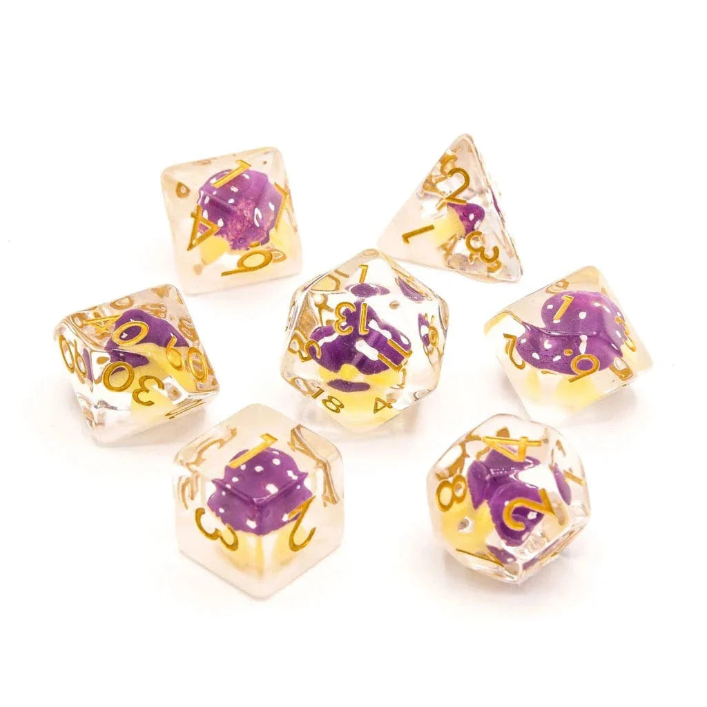Tabletop Dominion DICE Purple Mushies | Resin Inclusion Dice | 7 Piece Set