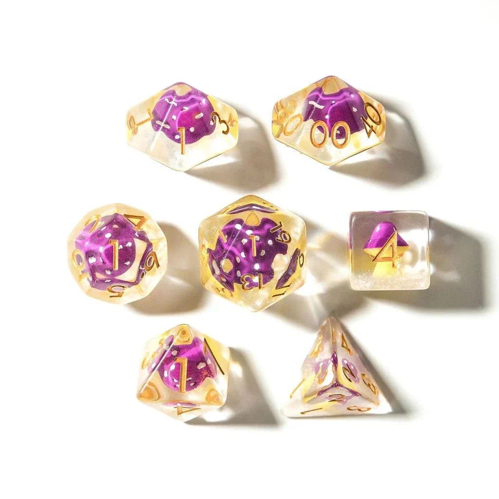 Tabletop Dominion DICE Purple Mushies | Resin Inclusion Dice | 7 Piece Set