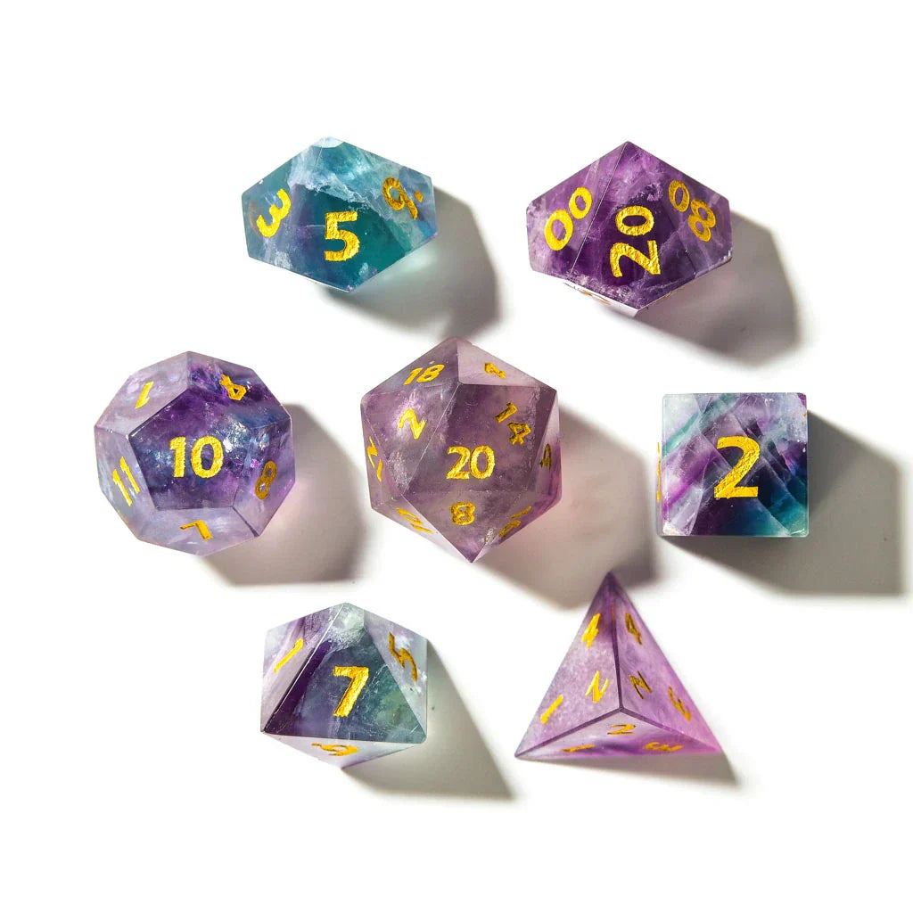 Rainbow Fluorite | Natural Gemstone | 7 Piece Set - DICE