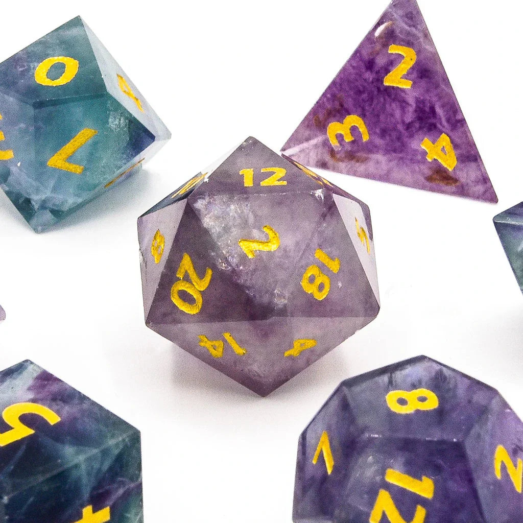 Rainbow Fluorite | Natural Gemstone | 7 Piece Set - DICE