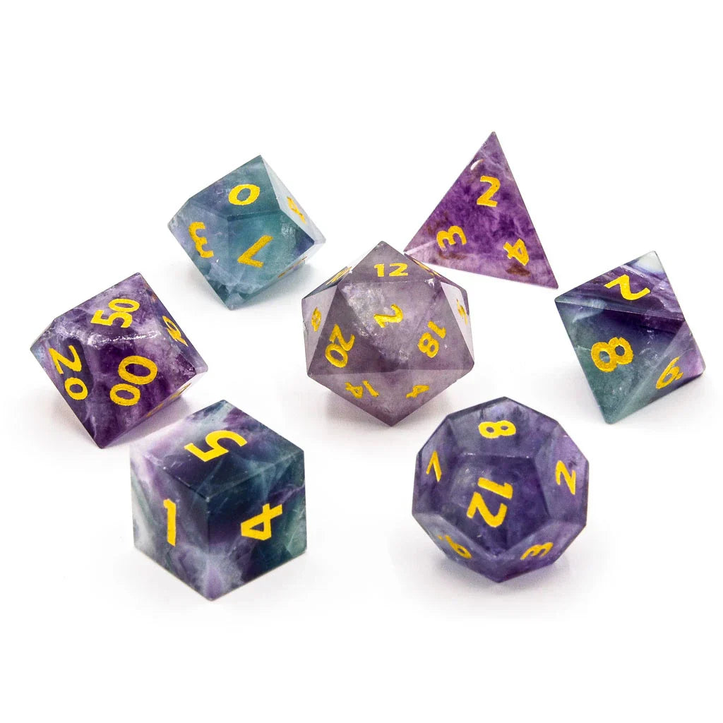 Rainbow Fluorite | Natural Gemstone | 7 Piece Set - DICE