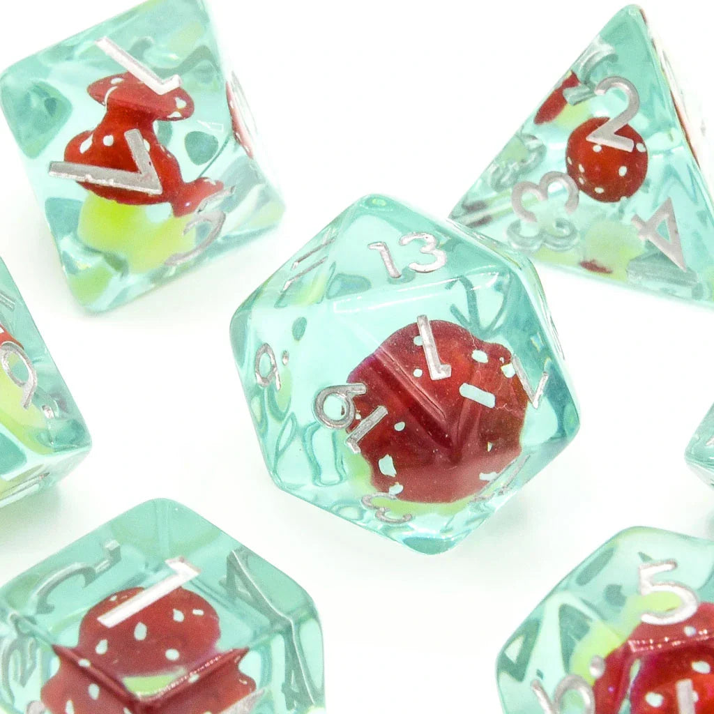 Red Mushies | Resin Inclusion Dice | 7 Piece Set - DICE