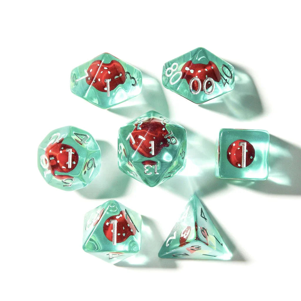 Red Mushies | Resin Inclusion Dice | 7 Piece Set - DICE