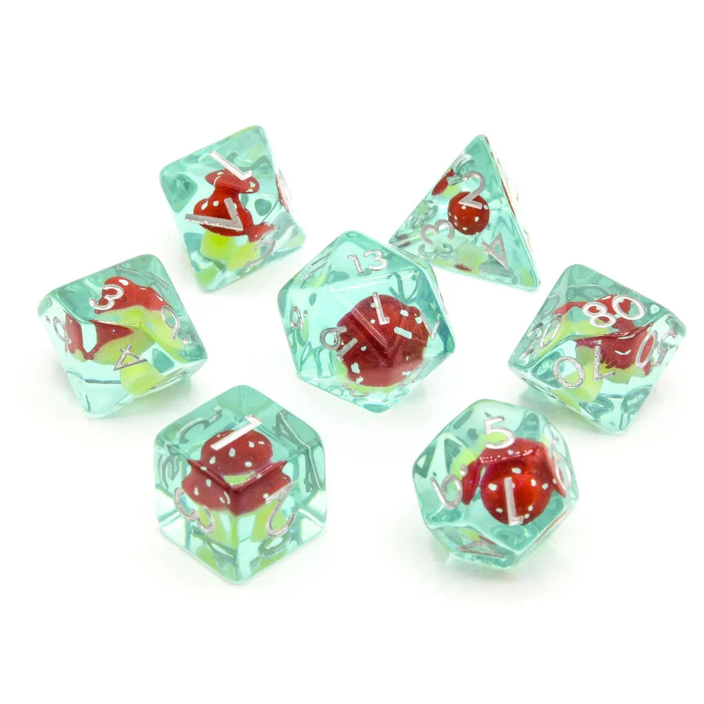 Red Mushies | Resin Inclusion Dice | 7 Piece Set - DICE