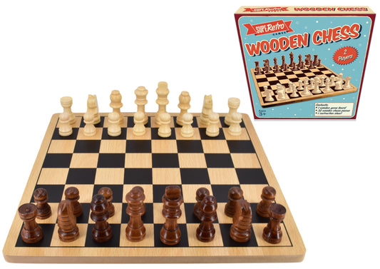 Rooleo "Retro" Wooden Board Chess - Colour Box