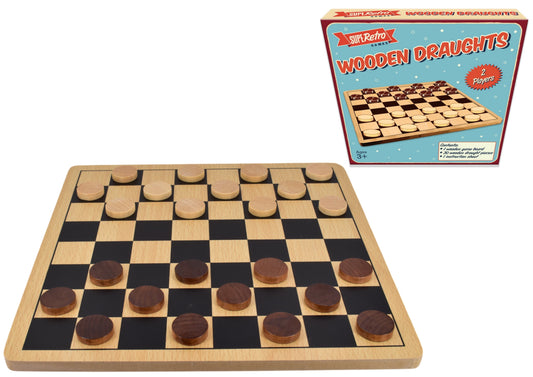 Rooleo "Retro" Wooden Board Draughts - Colour Box