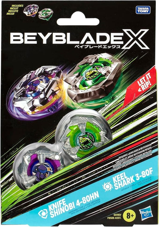 Snaps Beyblade X Knife Shinobi 4-80HN and Keel Shark 3-80F Top Dual Pack Set