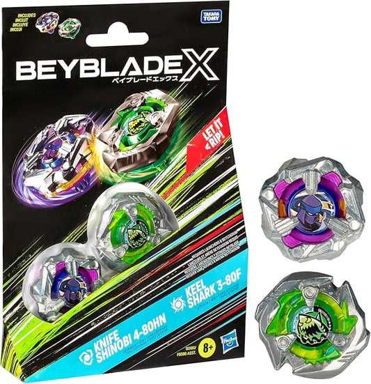 Snaps Beyblade X Knife Shinobi 4-80HN and Keel Shark 3-80F Top Dual Pack Set