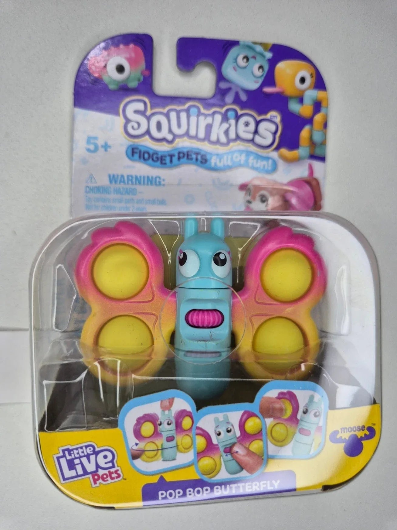Snaps Pop Bop BUTTERFLY - Blue Yellow Little Live Pets Squirkies