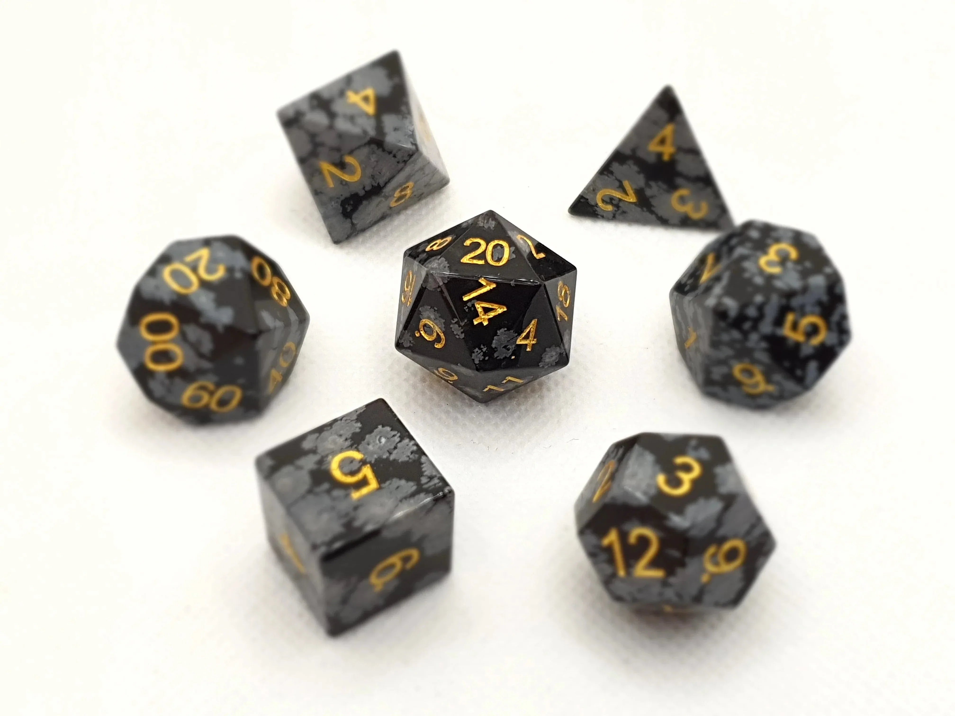 Tabletop Dominion DICE Snowflake Obsidian | Natural Gemstone | 7 Piece Set