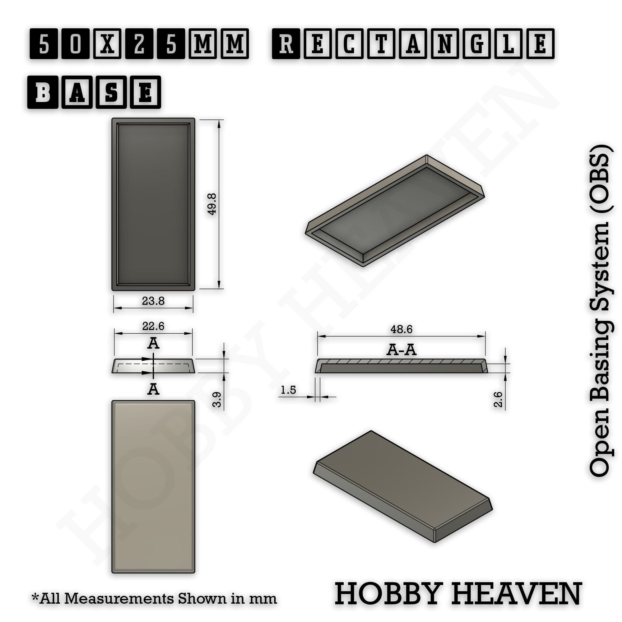 Base 50x25mm Rectangular Plain Plastic Bases