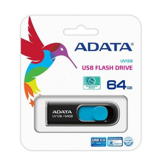 The Electronics Hub USB Flash Drives Adata 64GB UV128 USB 3.2 Flash Drive, Retractable, Capless