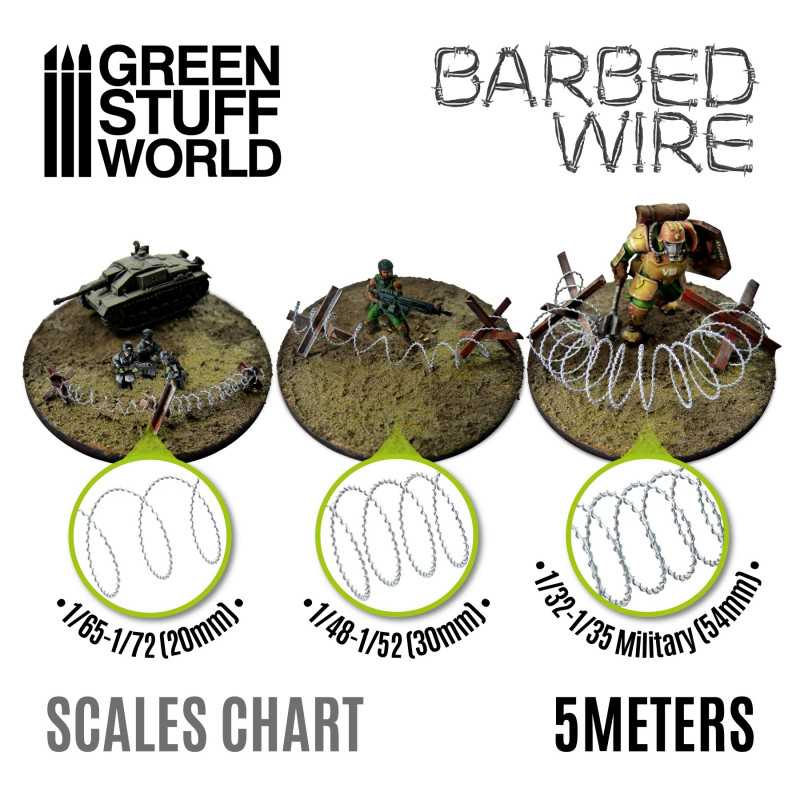 The Home Crafters Ltd. Basing Materials Green Stuff World: 3d Printed Resin Bits Scenery - Simulated Barbed Wire - 1:32-1:35 (5m)