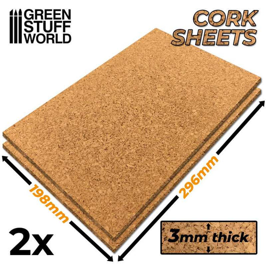 The Home Crafters Ltd. Cork 3mm (2 sheets) Green Stuff World: Cork Sheet: 198 x 296mm