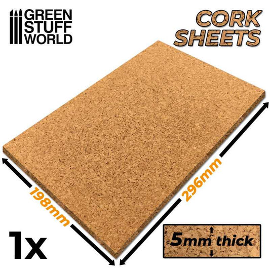 The Home Crafters Ltd. Cork 5mm (1 sheet) Green Stuff World: Cork Sheet: 198 x 296mm