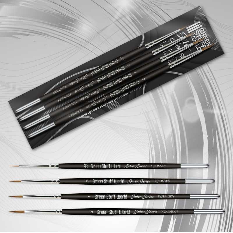 The Home Crafters Ltd. Kolinsky Sable Green Stuff World: Kolinsky Sable Silver Series Paintbrush Set - 4pc
